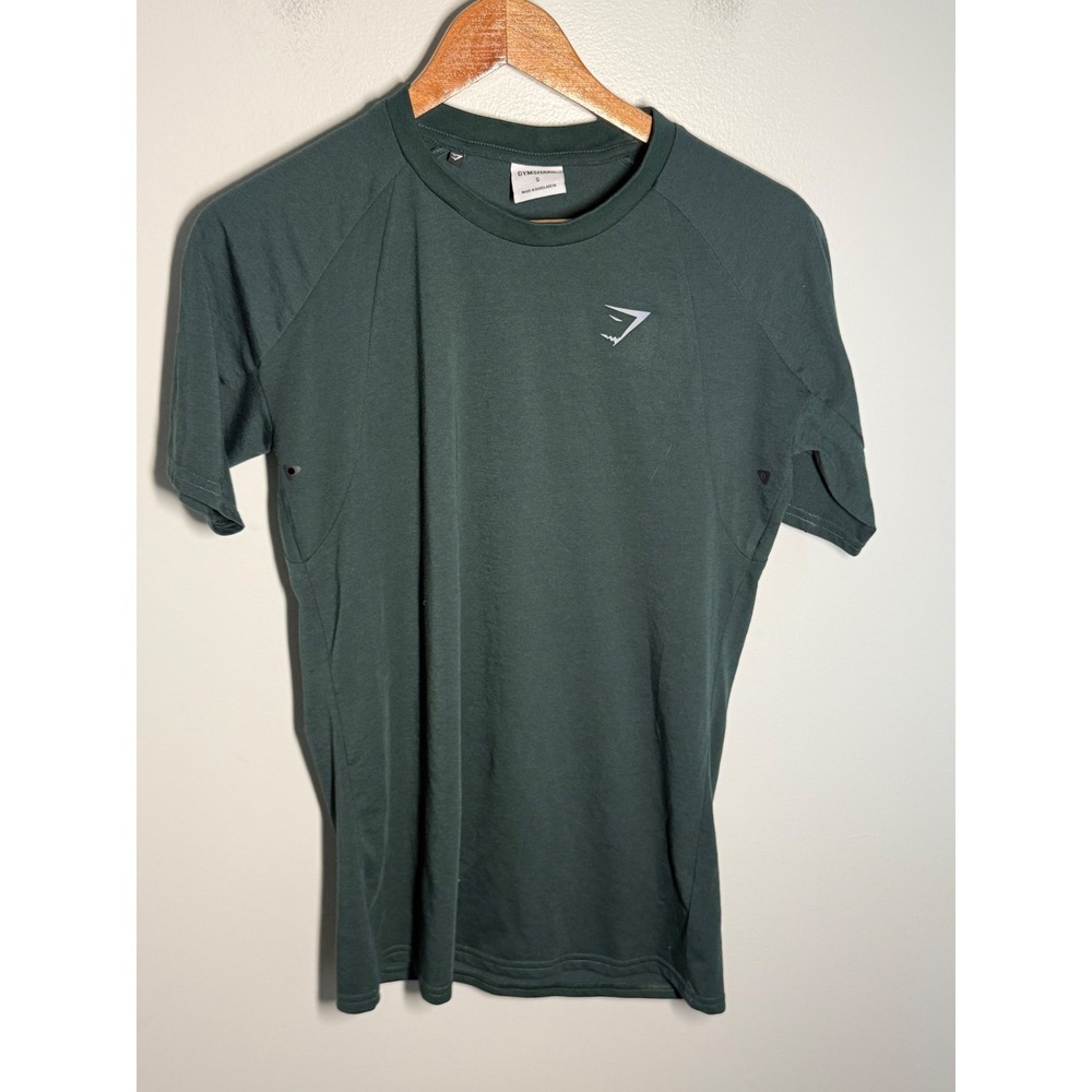 Gymshark Mens Small Short Sleeve Workout T-Shirt Dark Green Raglan Training Top